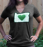 Heart in Oregon Ladies Cut V-Neck Shirt