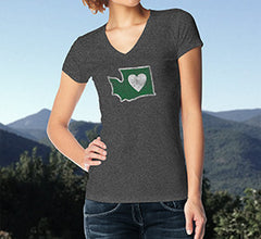 Heart in Washington Ladies Cut V-Neck