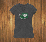 Heart in Washington Ladies Cut V-Neck