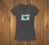 Heart in Oregon Ladies Cut V-Neck Shirt